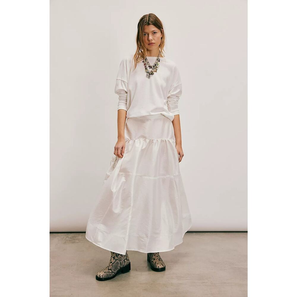 New FREE PEOPLE Emery Drop-Waist Midi Skirt $128 MEDIUM White Elastic - Picture 3 of 7